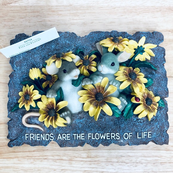 Charming Tails Spring Garden Friendship Plaque 5x7 Fitz and Floyd Sunflowers - Picture 2 of 6